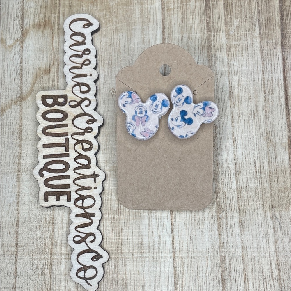 Handmade Pink & Blue Mickey-Shaped Earrings